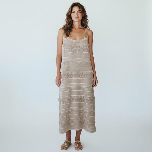 Zara Dresses & Skirts - Zara cream white Crochet  Lace Knit Maxi Midi Dress Small Coastal Boho Chic